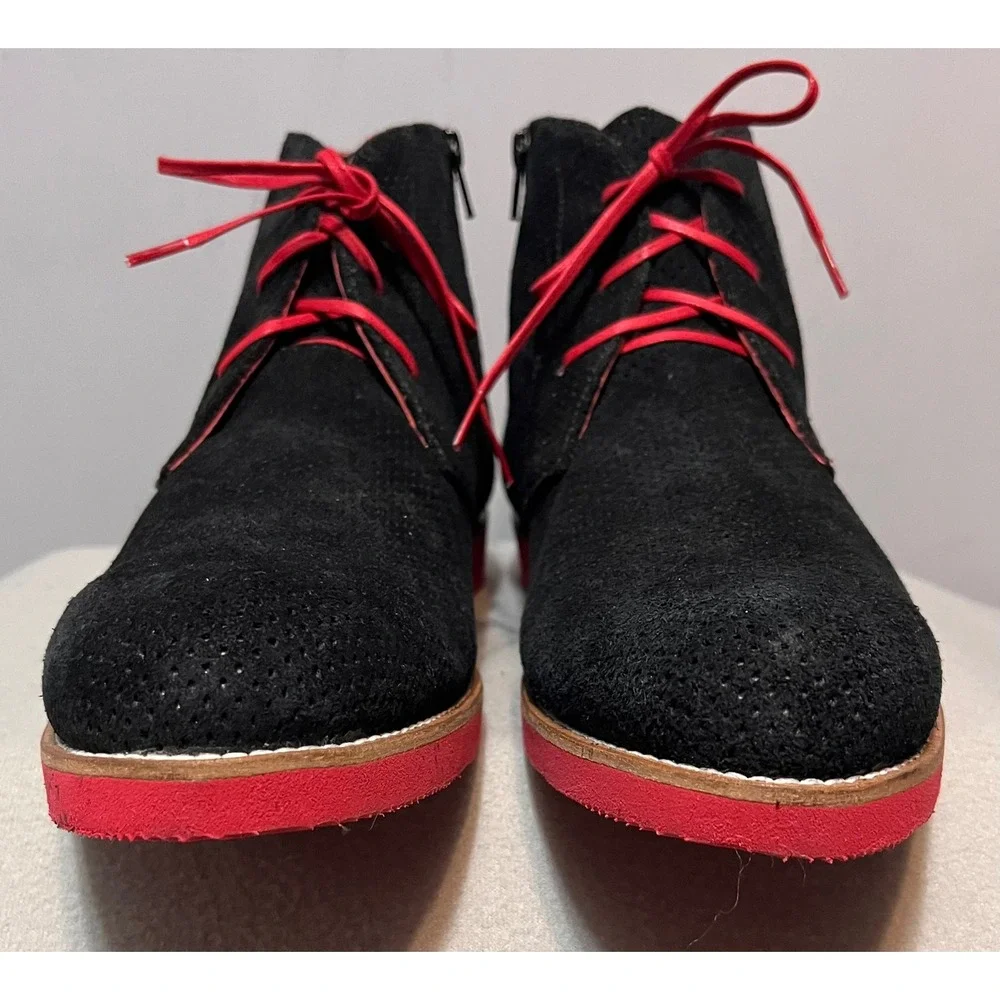 Girotti Mens Black Perforated Suede Red Sole Chukka Boots Side Zip Size READ